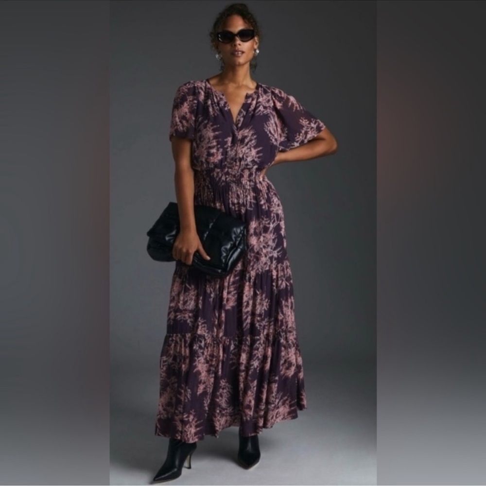 Anthropologie Somerset Chiffon Purple Maxi Dress